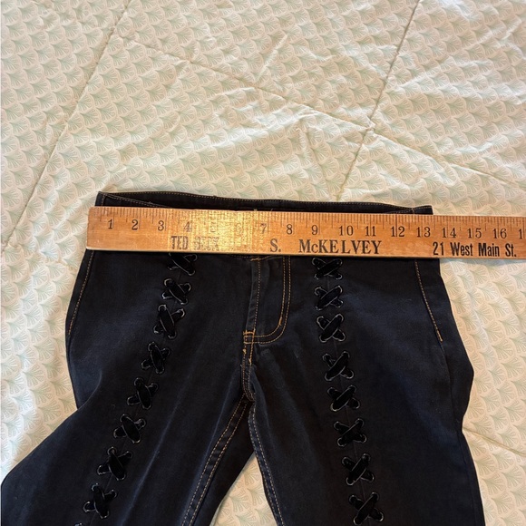 Vintage LEI Flared Low Rise Laced Legs Split Flare Black Jeans Size 0 - Picture 5 of 9